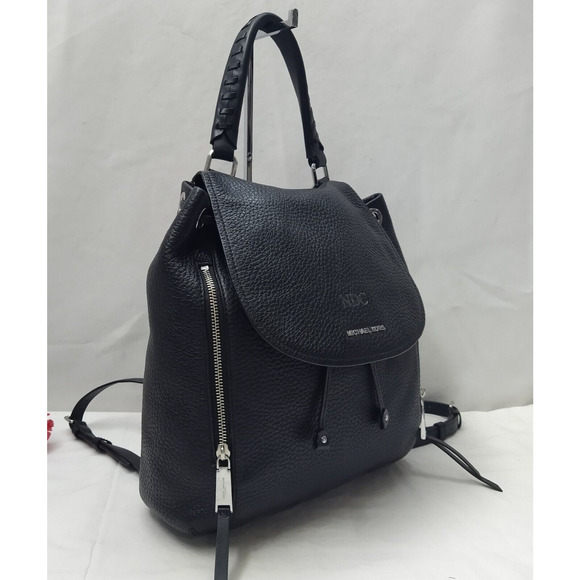 Michael Kors Viv Black Pebbled Leather Top Handle Drawstring Zipper Backpack - Picture 3 of 16